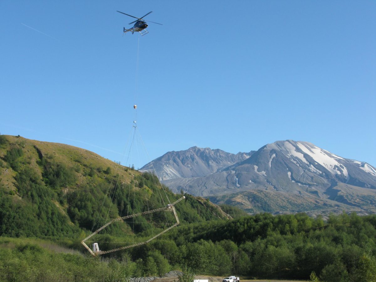 helicopter flying over landscape